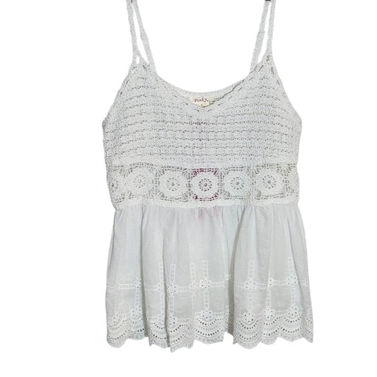 Pinky Cotton White Crochet Top Size Medium NWT