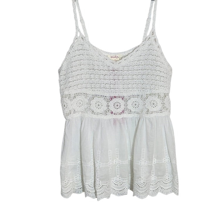 Pinky Cotton White Crochet Top Size Medium NWT