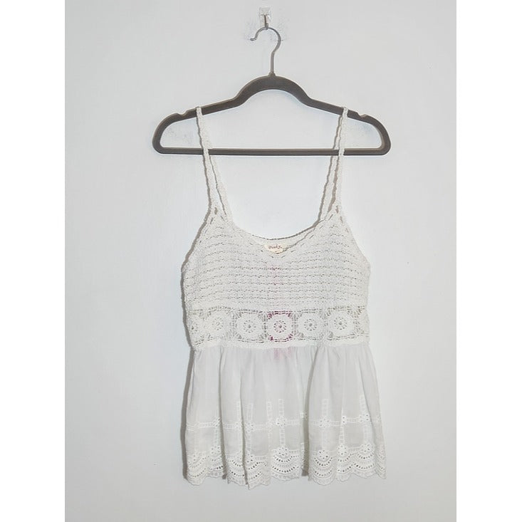 Pinky Cotton White Crochet Top Size Medium NWT