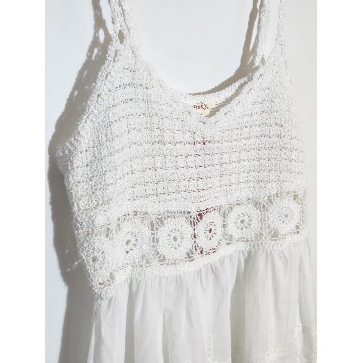 Pinky Cotton White Crochet Top Size Medium NWT