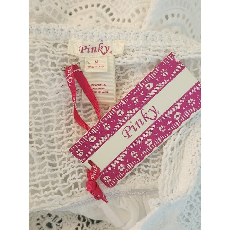 Pinky Cotton White Crochet Top Size Medium NWT