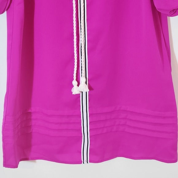 TCEC Magenta Mini Shift Dress With Embroidered Puffy Sleeves Size Large