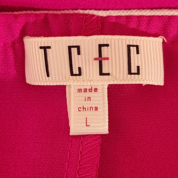 TCEC Magenta Mini Shift Dress With Embroidered Puffy Sleeves Size Large