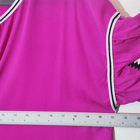 TCEC Magenta Mini Shift Dress With Embroidered Puffy Sleeves Size Large