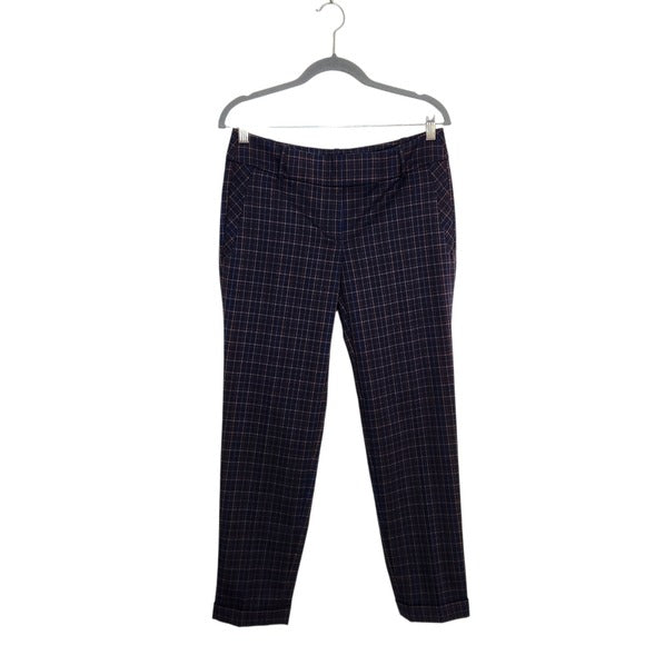 LOFT Navy and Brown Plaid Marisa Straight Pants Size 2