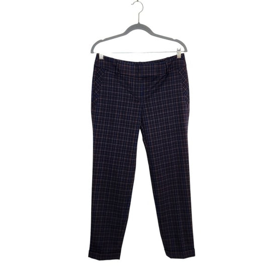 LOFT Navy and Brown Plaid Marisa Straight Pants Size 2