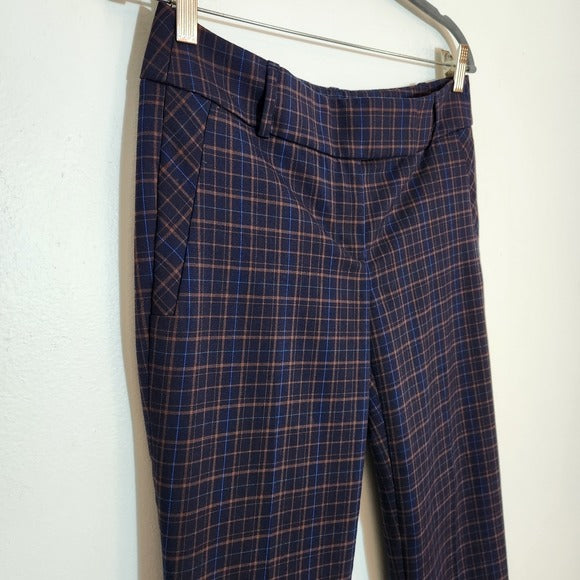 LOFT Navy and Brown Plaid Marisa Straight Pants Size 2