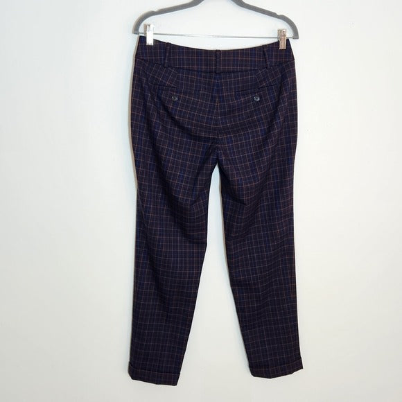 LOFT Navy and Brown Plaid Marisa Straight Pants Size 2