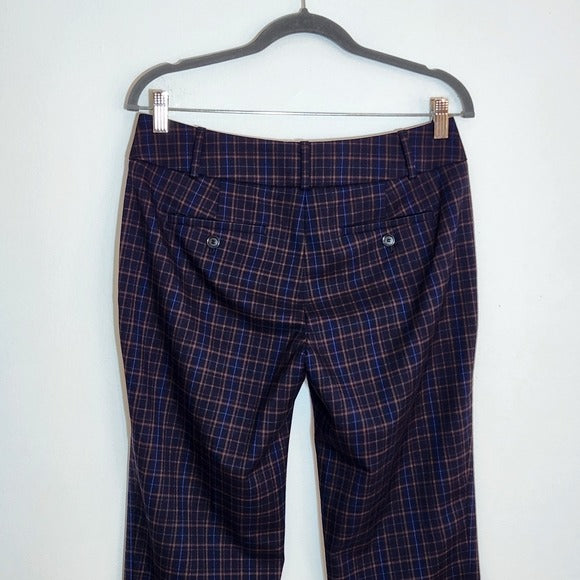 LOFT Navy and Brown Plaid Marisa Straight Pants Size 2