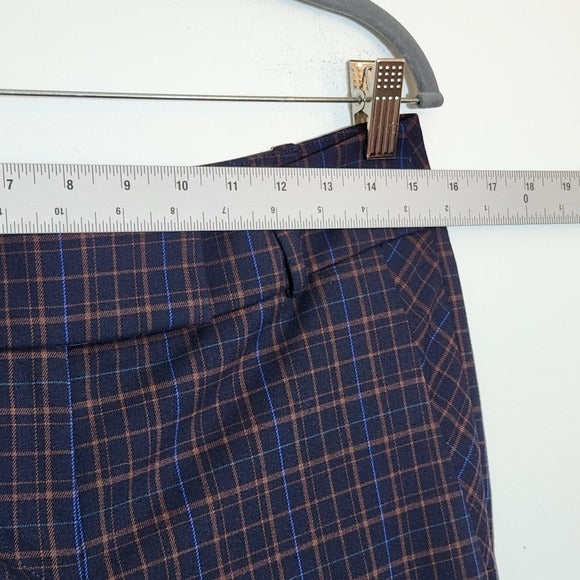 LOFT Navy and Brown Plaid Marisa Straight Pants Size 2