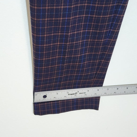 LOFT Navy and Brown Plaid Marisa Straight Pants Size 2