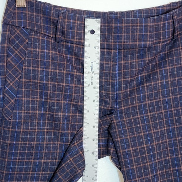 LOFT Navy and Brown Plaid Marisa Straight Pants Size 2