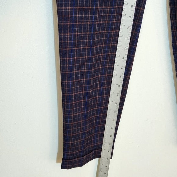 LOFT Navy and Brown Plaid Marisa Straight Pants Size 2