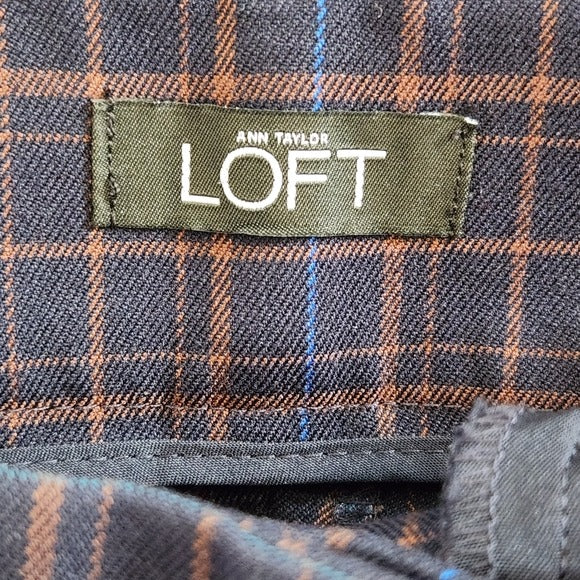 LOFT Navy and Brown Plaid Marisa Straight Pants Size 2