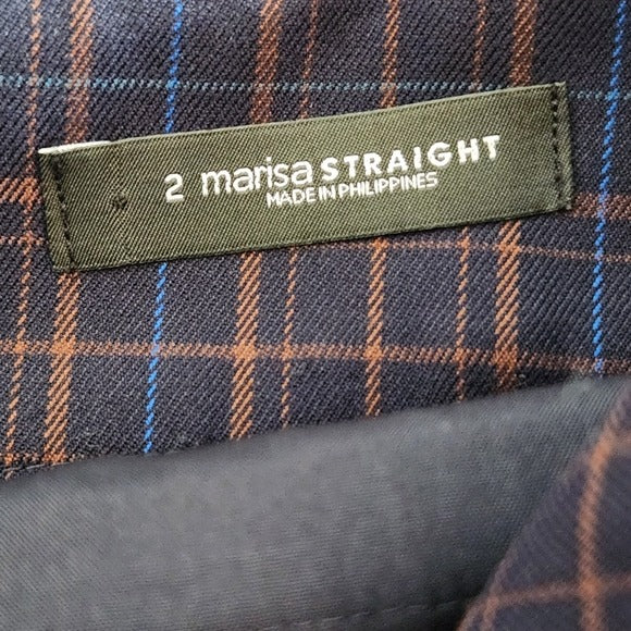 LOFT Navy and Brown Plaid Marisa Straight Pants Size 2