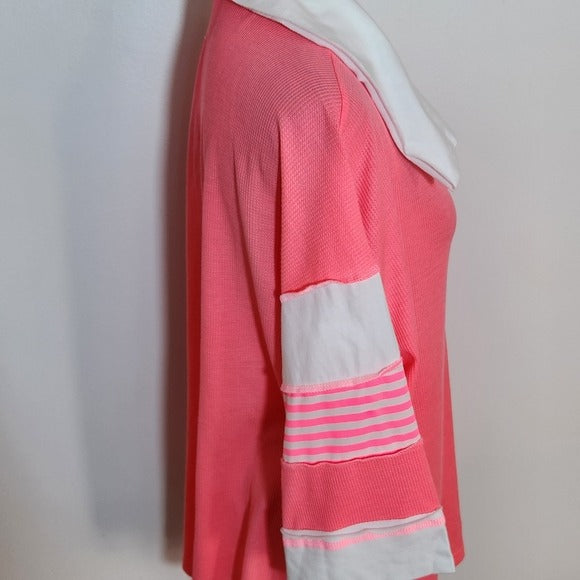 BiBi Pink and White Waffle Knit 3/4 Sleeve Top Size Medium NWT