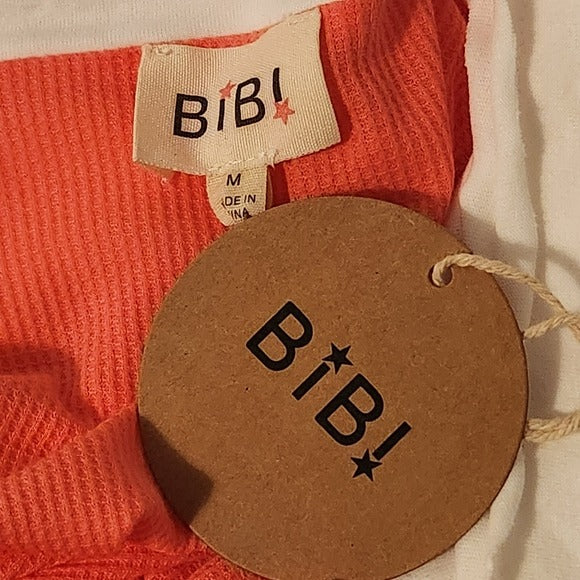 BiBi Pink and White Waffle Knit 3/4 Sleeve Top Size Medium NWT