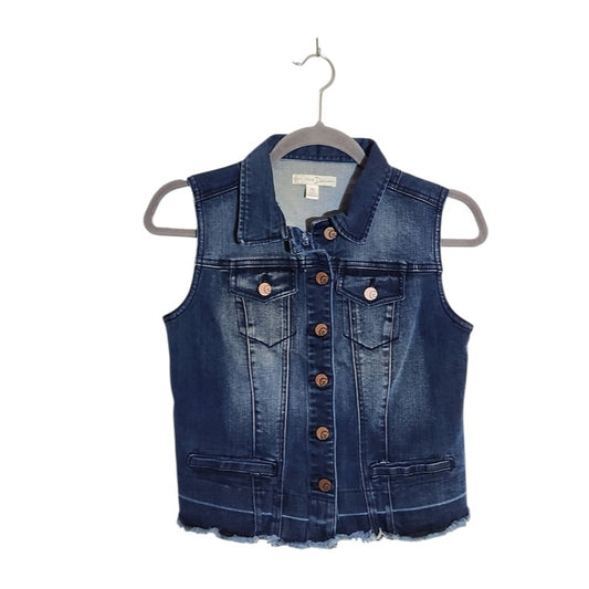 Cato Dark Wash Cropped Distressed Denim Vest Size XS