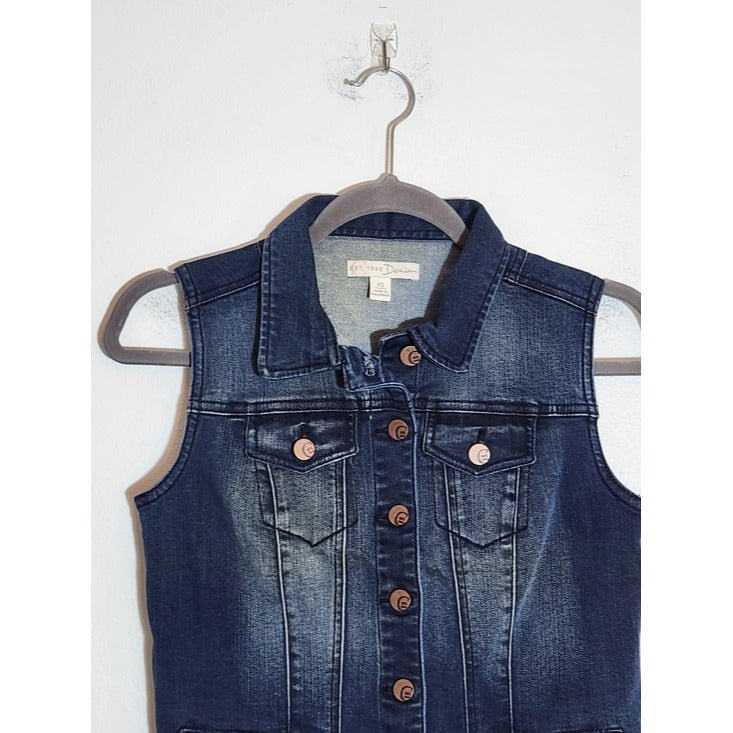Cato Dark Wash Cropped Distressed Denim Vest Size XS
