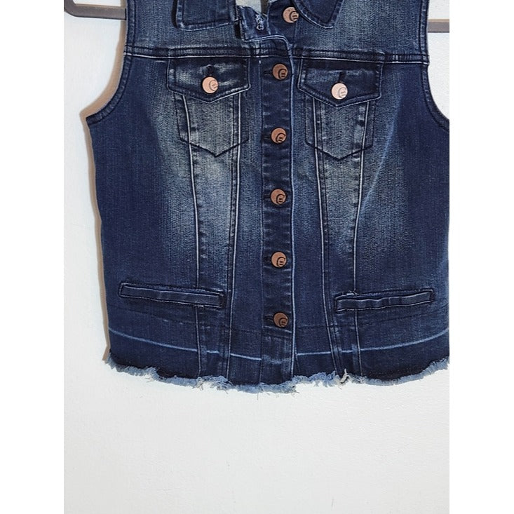 Cato Dark Wash Cropped Distressed Denim Vest Size XS