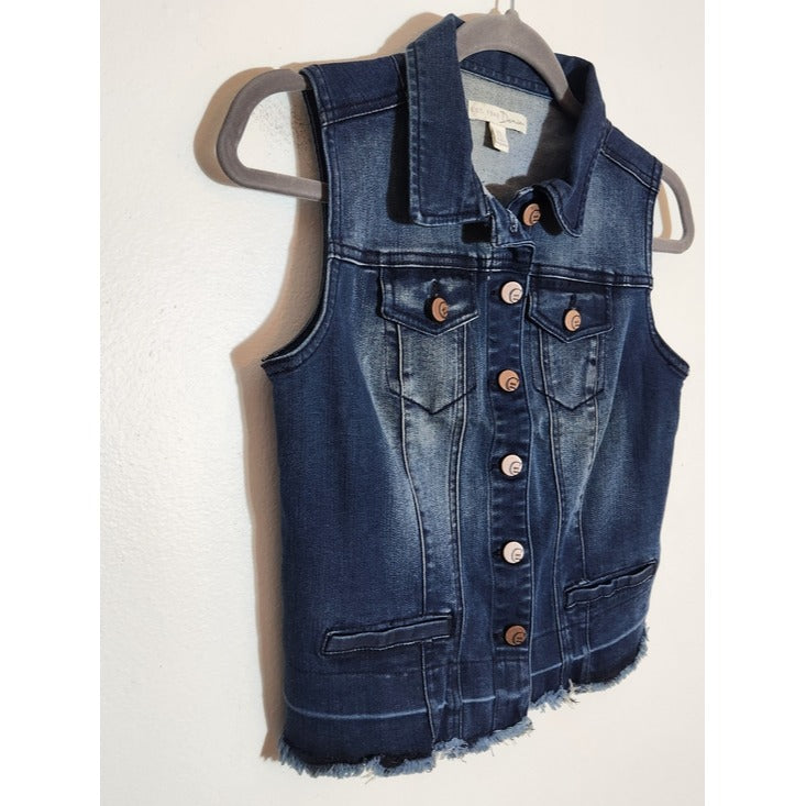 Cato Dark Wash Cropped Distressed Denim Vest Size XS
