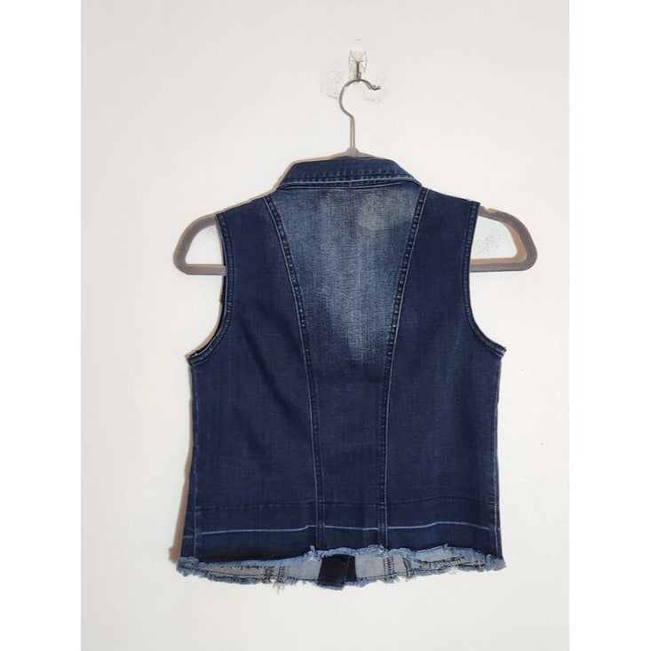 Cato Dark Wash Cropped Distressed Denim Vest Size XS