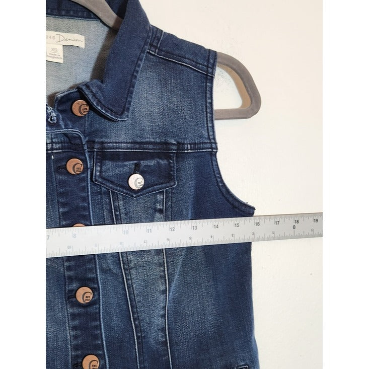 Cato Dark Wash Cropped Distressed Denim Vest Size XS