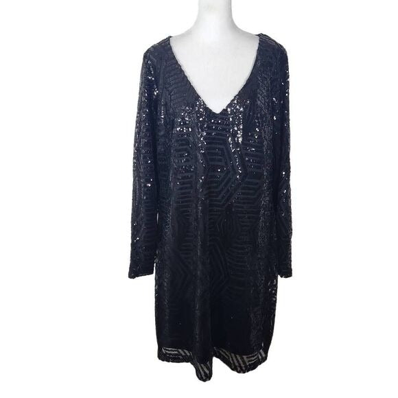 City Chic Long Sleeve Black Sequin Sheath Dress Size XL NWT Sequin Formal Dress