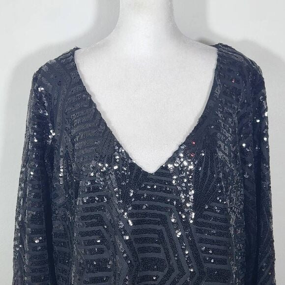 City Chic Long Sleeve Black Sequin Sheath Dress Size XL NWT Sequin Formal Dress