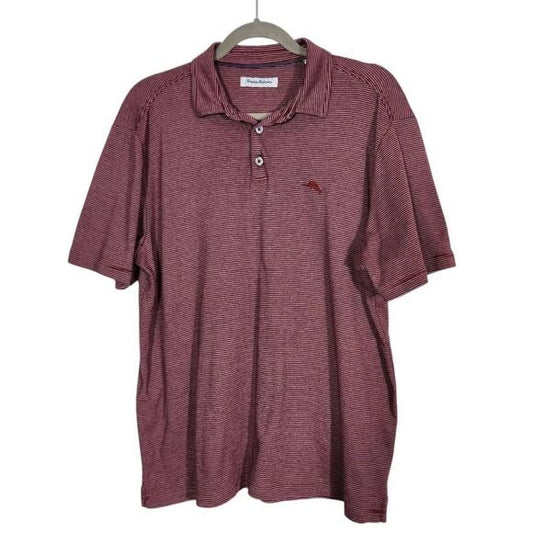 Tommy Bahama Burgundy Stripe Polo Size Medium Preppy Burgundy Short Sleeve Polo