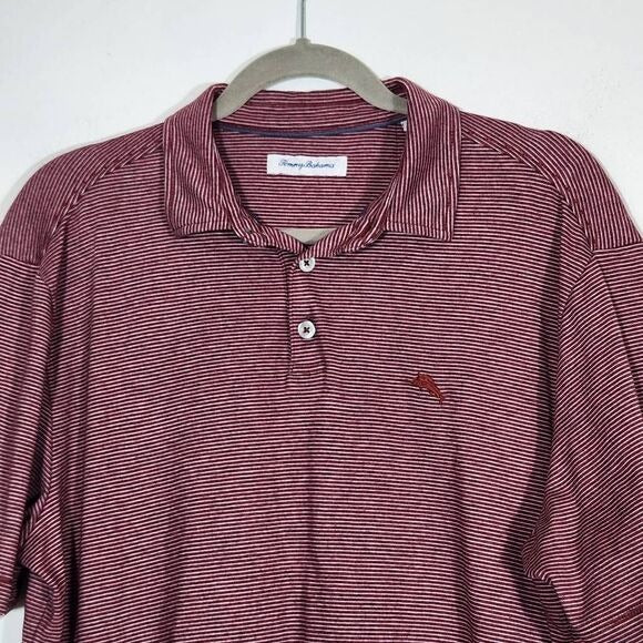 Tommy Bahama Burgundy Stripe Polo Size Medium Preppy Burgundy Short Sleeve Polo