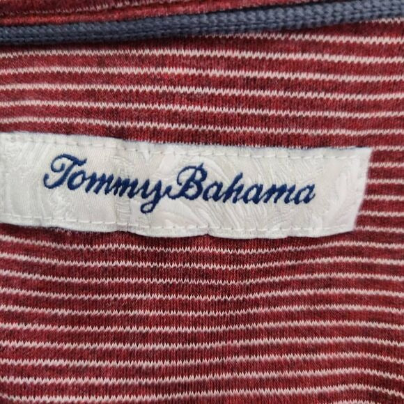 Tommy Bahama Burgundy Stripe Polo Size Medium Preppy Burgundy Short Sleeve Polo