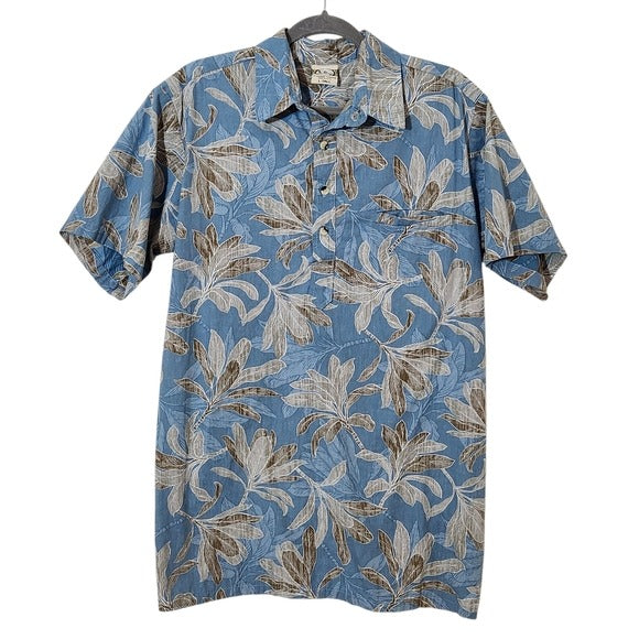 Go Barefoot Light Blue Floral Hawaiian Men's Shirt Size Large Tall