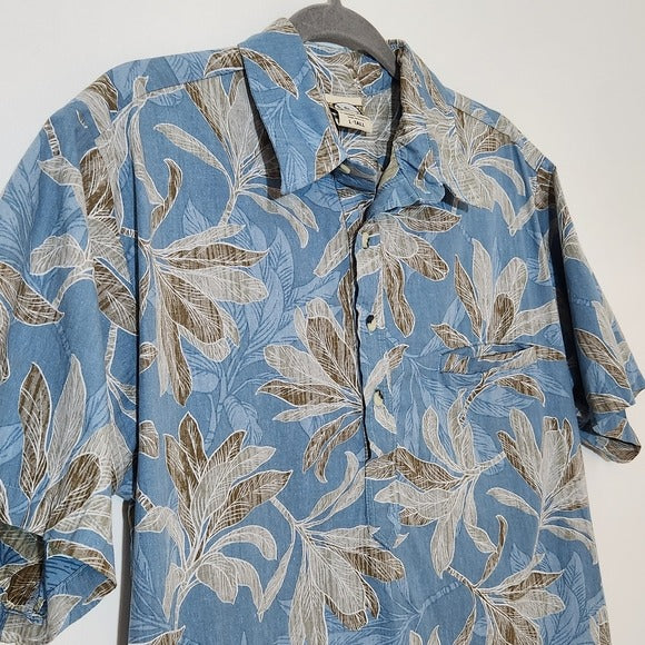 Go Barefoot Light Blue Floral Hawaiian Men's Shirt Size Large Tall