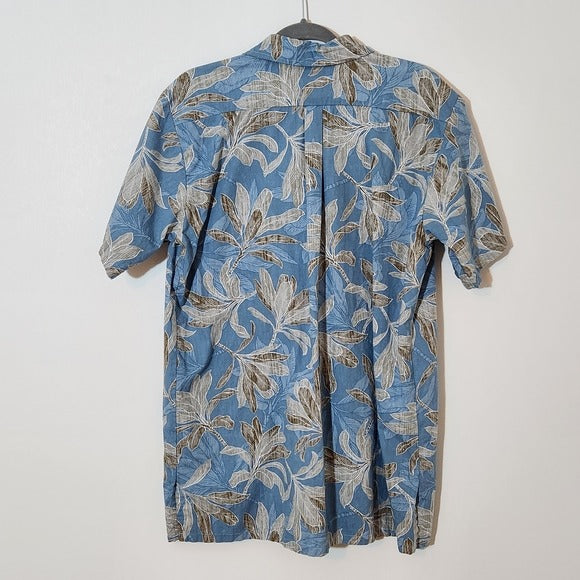 Go Barefoot Light Blue Floral Hawaiian Men's Shirt Size Large Tall