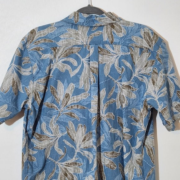 Go Barefoot Light Blue Floral Hawaiian Men's Shirt Size Large Tall