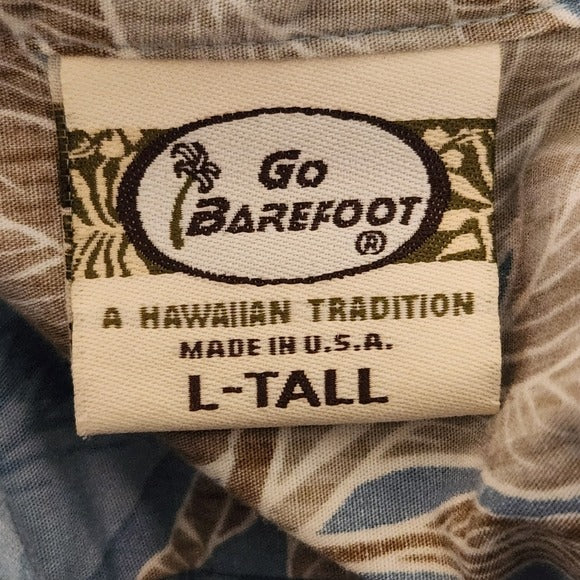 Go Barefoot Light Blue Floral Hawaiian Men's Shirt Size Large Tall
