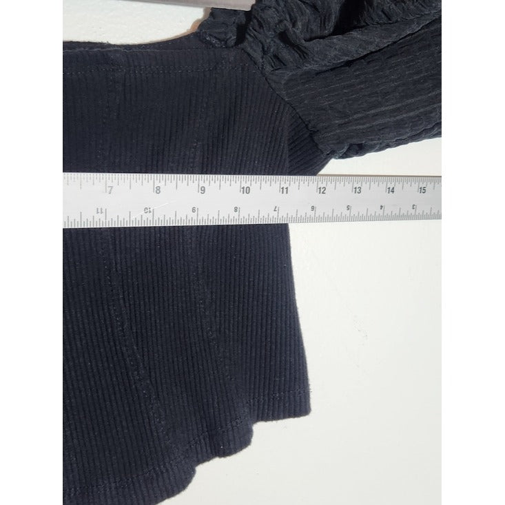 Urban Outfitters Black Ribbed Knit Square Neck Full Sleeve Crop Top Size Small