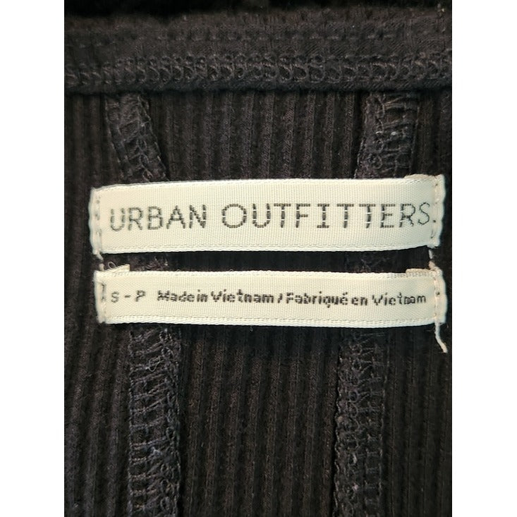 Urban Outfitters Black Ribbed Knit Square Neck Full Sleeve Crop Top Size Small
