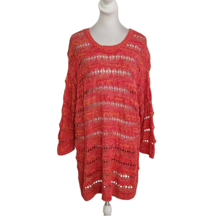 Knit by Hampshire Studio Coral and Orange Open Weave Tunic Sweater Size 1X