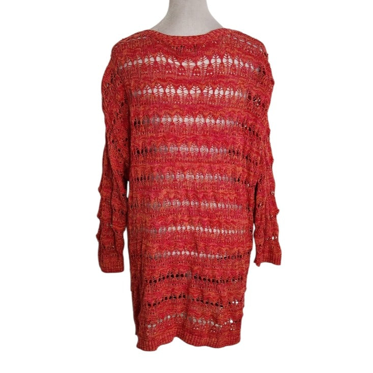 Knit by Hampshire Studio Coral and Orange Open Weave Tunic Sweater Size 1X