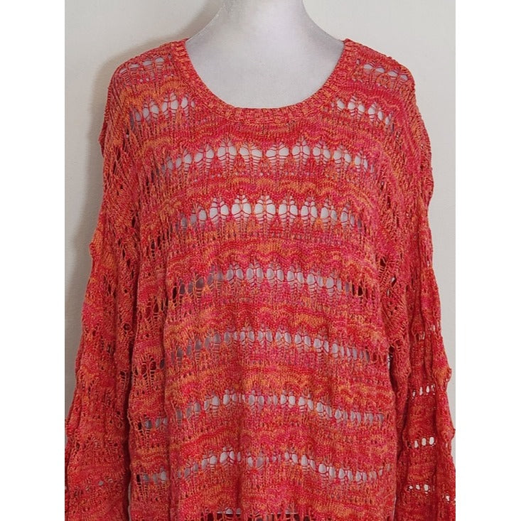 Knit by Hampshire Studio Coral and Orange Open Weave Tunic Sweater Size 1X
