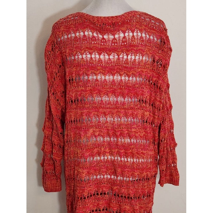 Knit by Hampshire Studio Coral and Orange Open Weave Tunic Sweater Size 1X