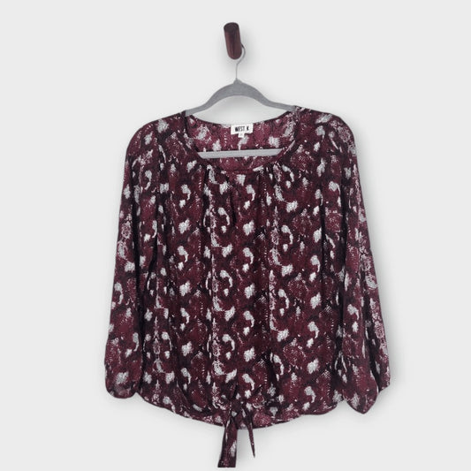 West K Oxblood Snakeskin Print Blouse Size Small NWOT Burgundy Snakeskin Top