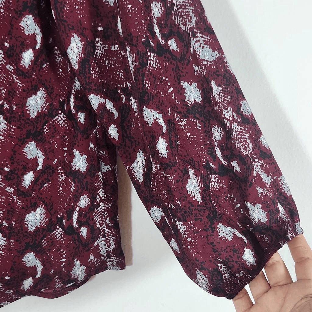 West K Oxblood Snakeskin Print Blouse Size Small NWOT Burgundy Snakeskin Top