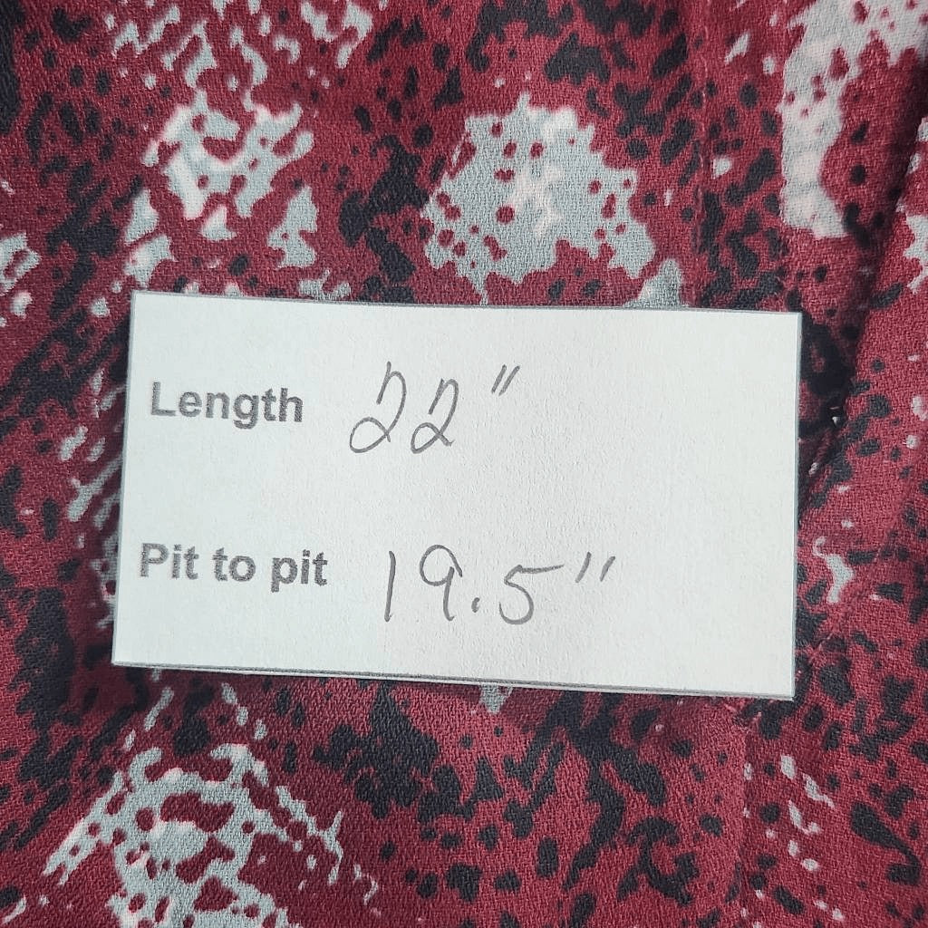 West K Oxblood Snakeskin Print Blouse Size Small NWOT Burgundy Snakeskin Top