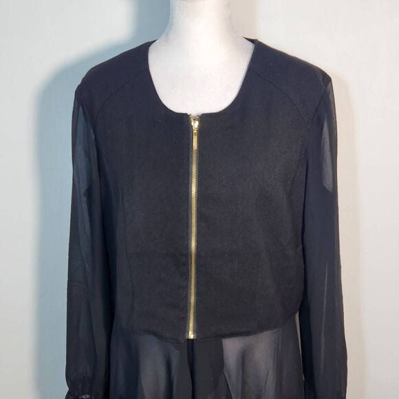 Simply Noelle Black Chiffon and Knit Zip-Up Jacket Size Small/Medium New