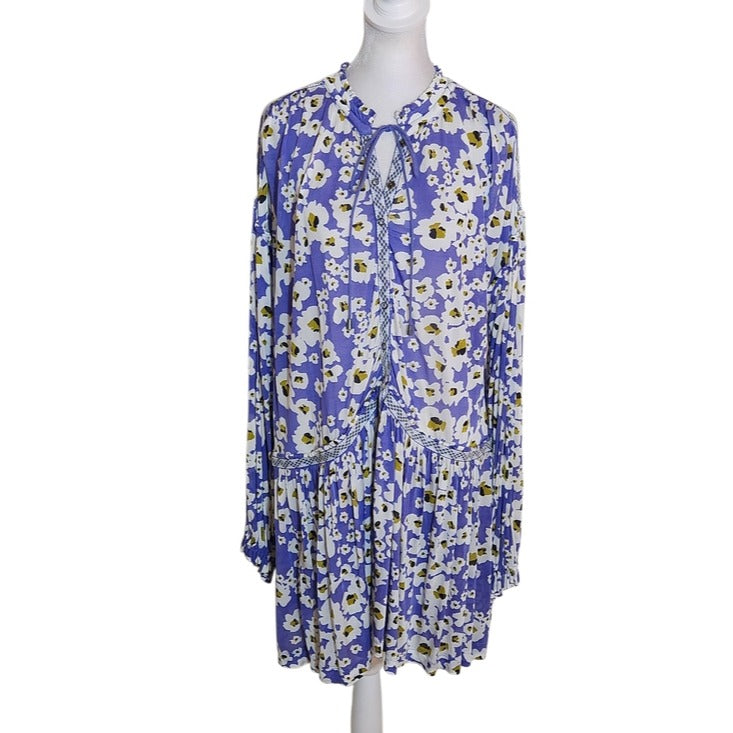 Free People Purple Floral Tunic Mini Dress Size Small