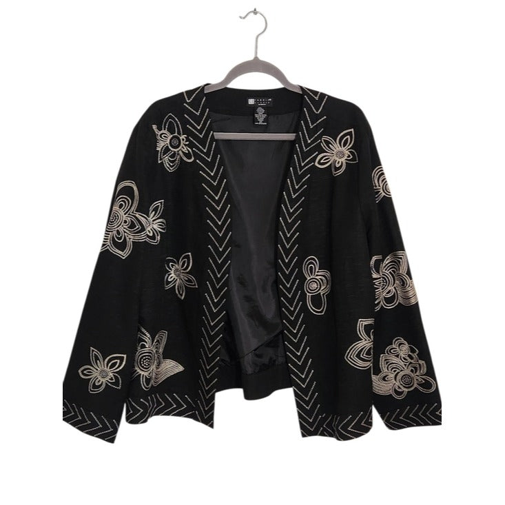 Carole Little Black and Cream Embroidered Open Cardigan Jacket Size 2X