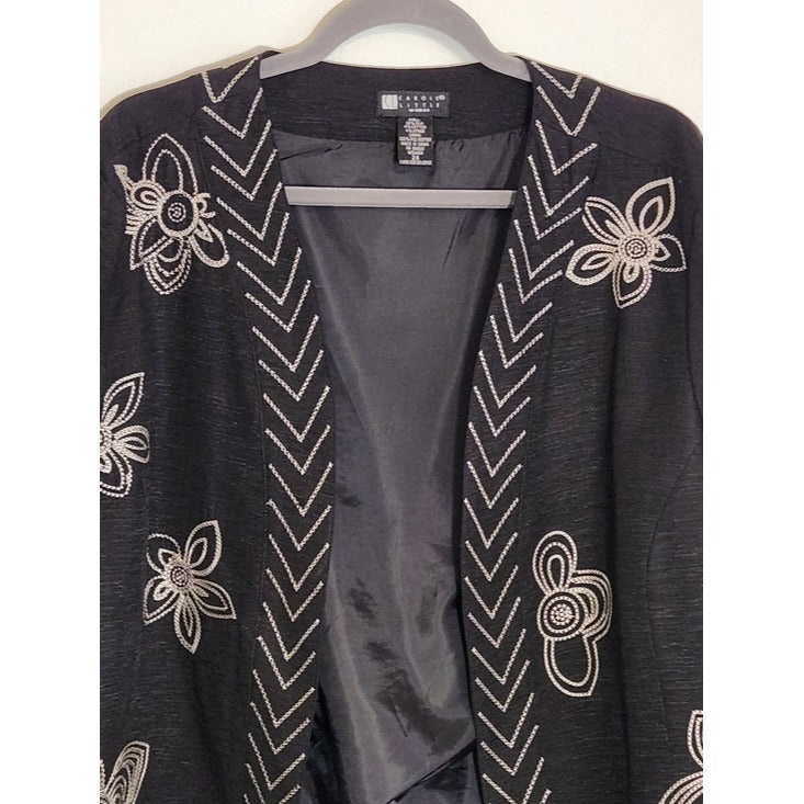 Carole Little Black and Cream Embroidered Open Cardigan Jacket Size 2X